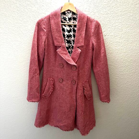 CAbi Madison Ave Coat Womens 2 Pink Tweed Double Breasted Wool Blend Old Money - Picture 2 of 8